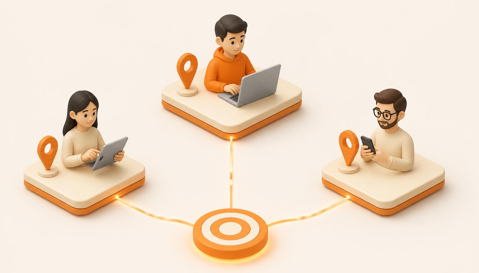 Three separate people on their own devices and locations connected to a single campaign target