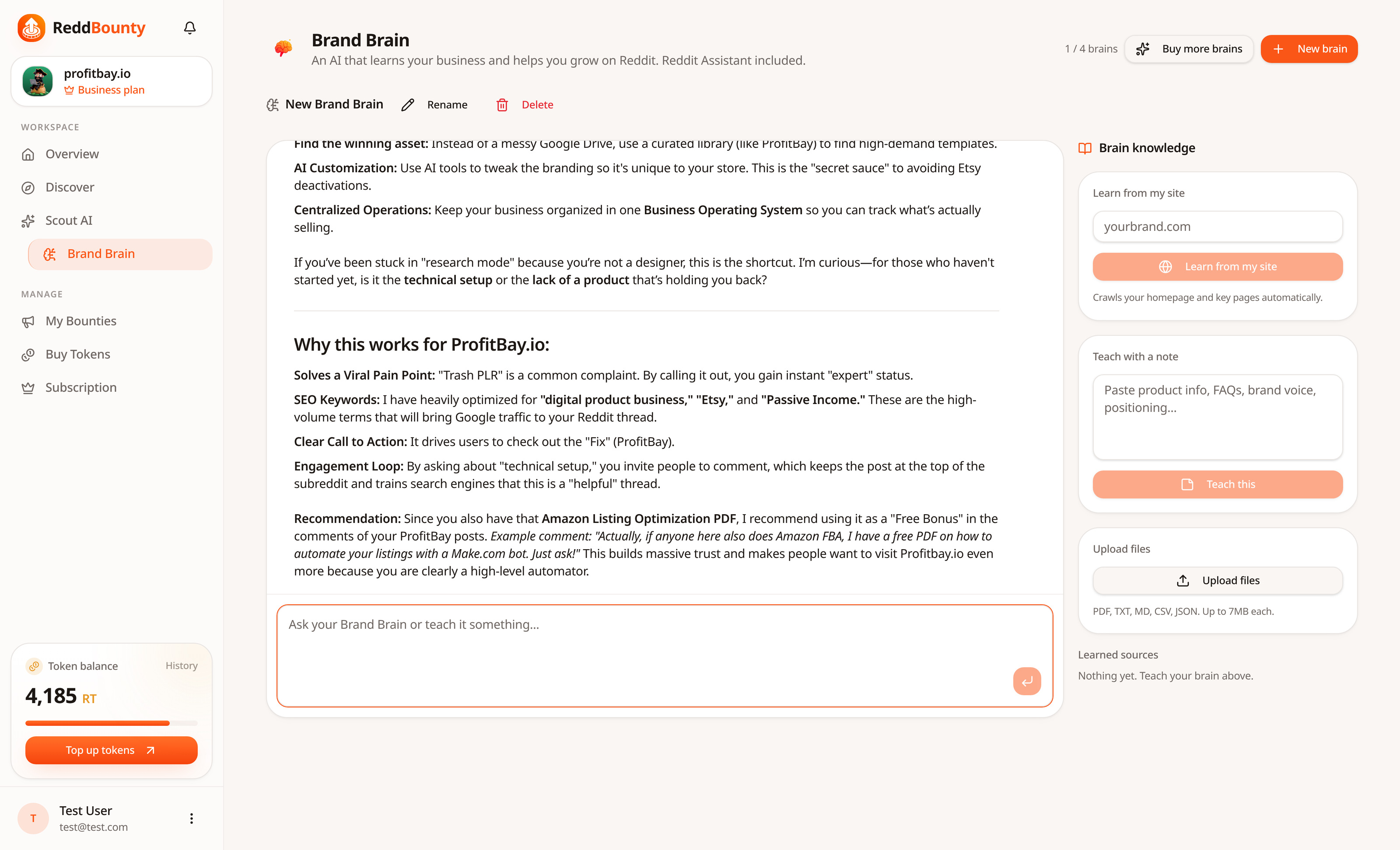 AI Brand Brain answering a positioning question using the brand knowledge base